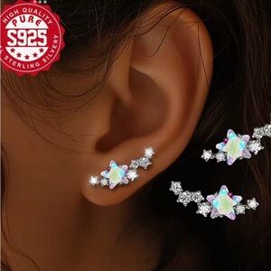 Sterling Silver Star Earrings with Opal Accents